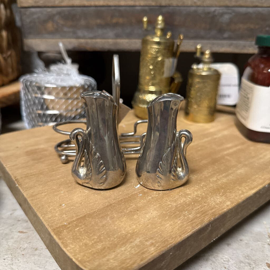 VINTAGE SILVER SWAN SALT & PEPPER SET