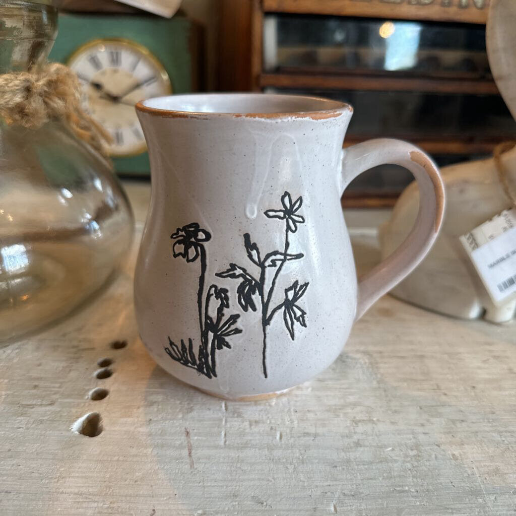 DEBOSSED STONEWARE FLORAL MUG