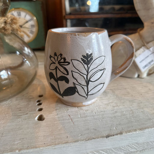DEBOSSED STONEWARE FLORAL MUG