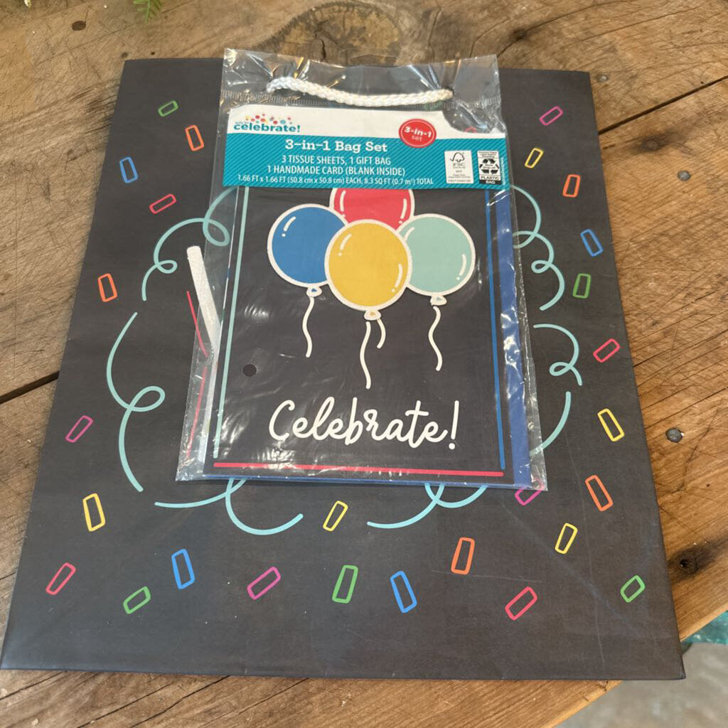 GIFT BAG SET WITH TISSUE PAPER AND CARD