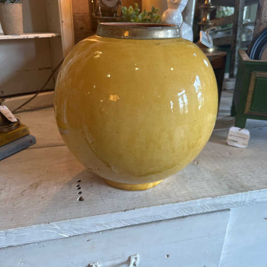 PIER 1 CERAMIC VASE WITH BRASS RIM