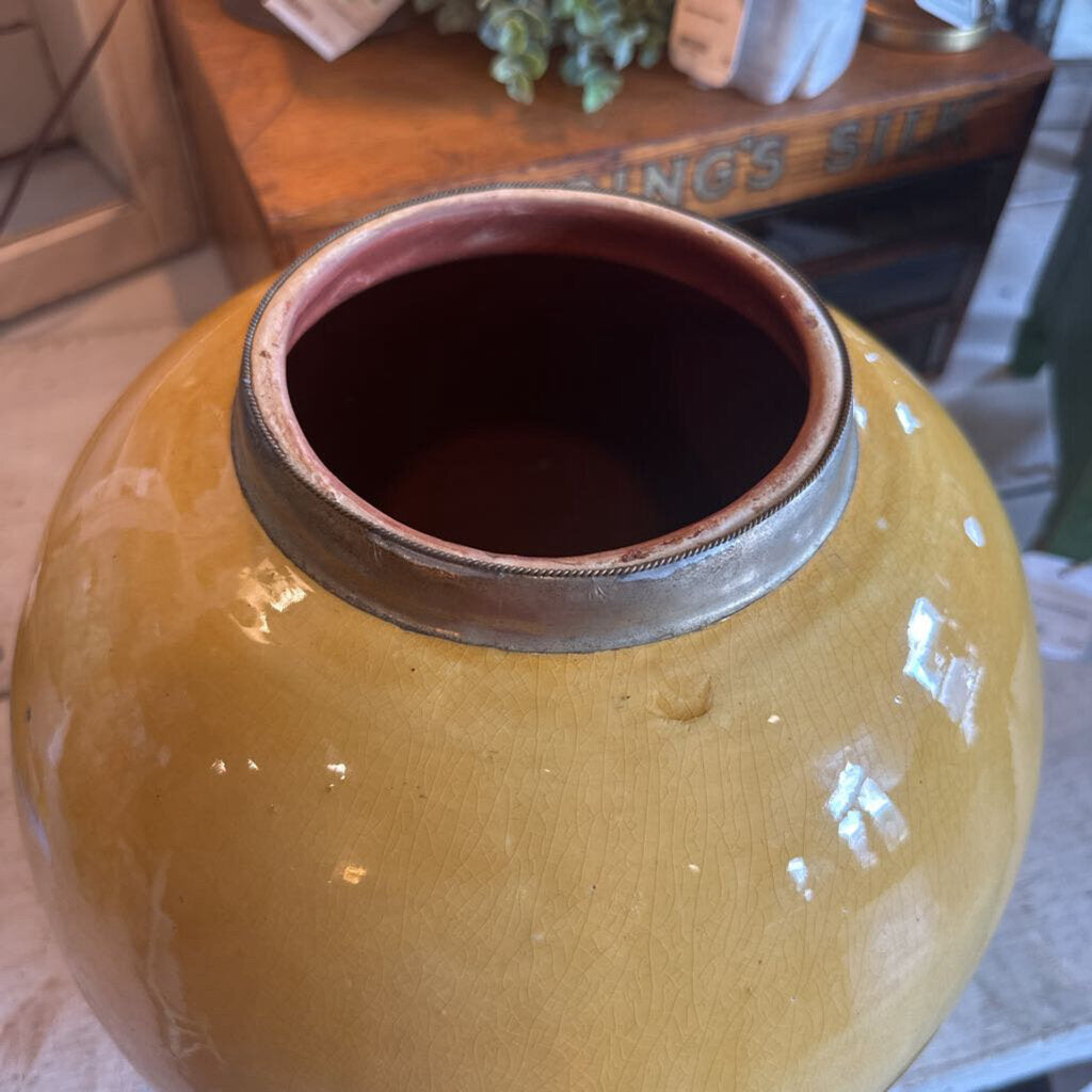 PIER 1 CERAMIC VASE WITH BRASS RIM