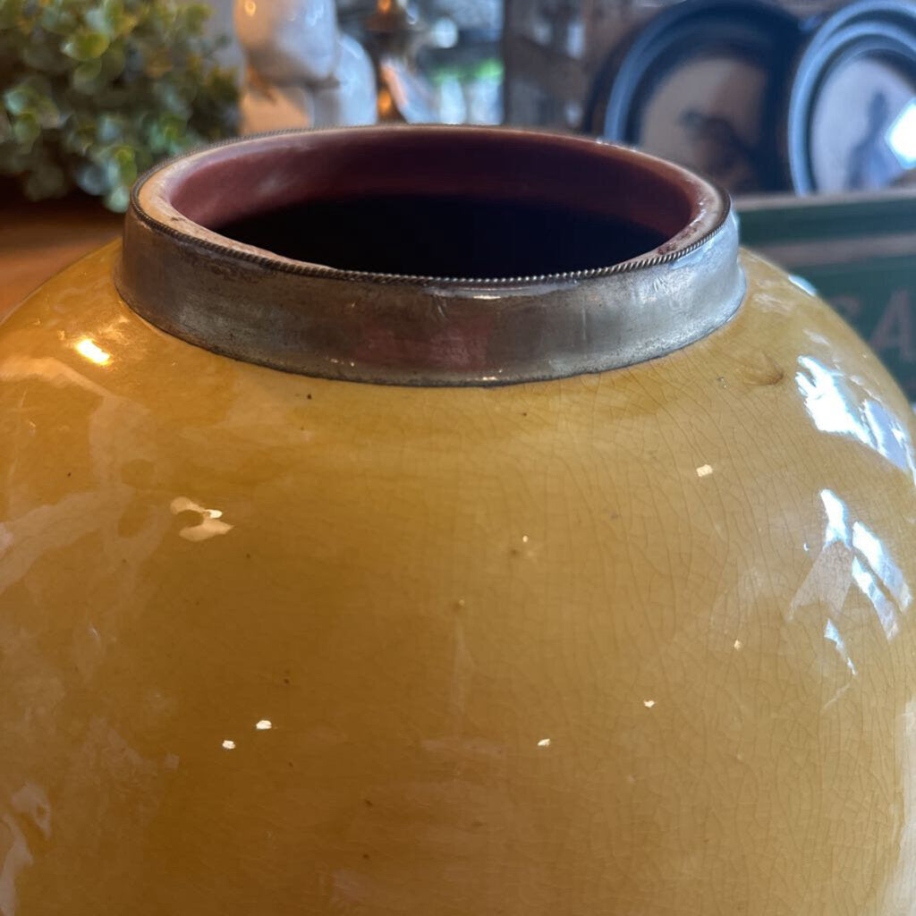 PIER 1 CERAMIC VASE WITH BRASS RIM