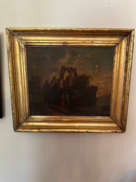 FRAMED OIL OF OLD CASTLE RUINS