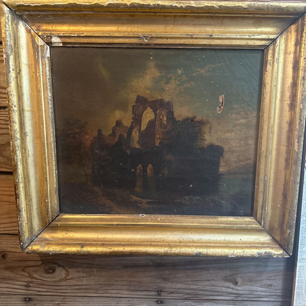 FRAMED OIL OF OLD CASTLE RUINS