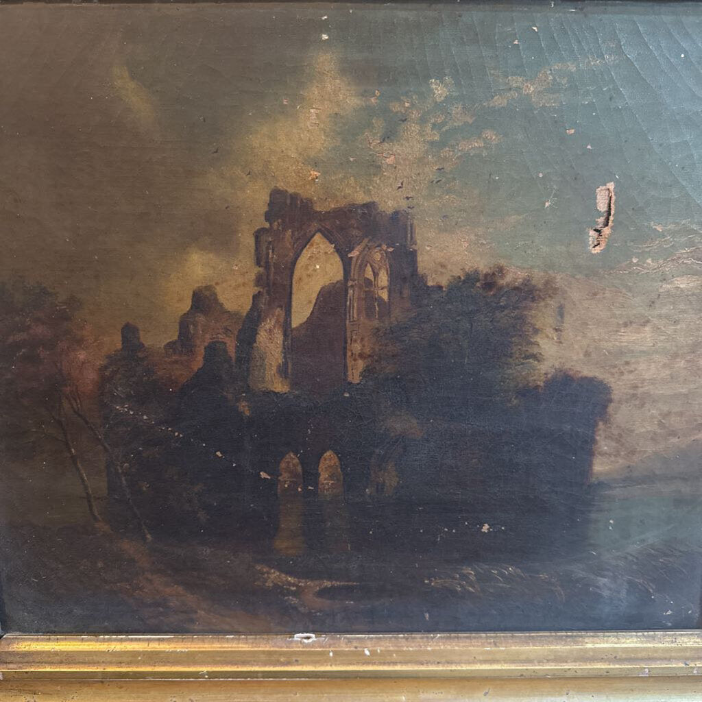 FRAMED OIL OF OLD CASTLE RUINS