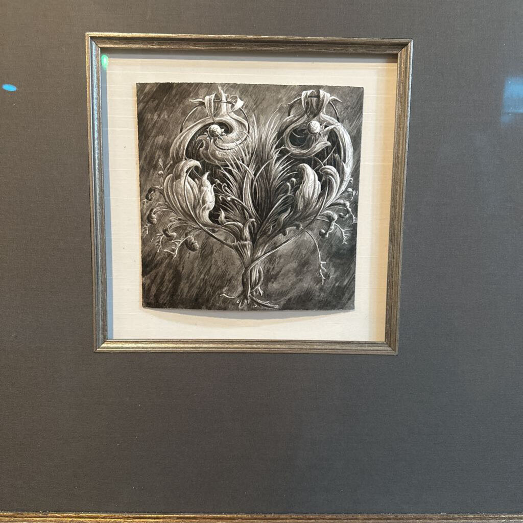 FRAMED PEN AND INK HEART