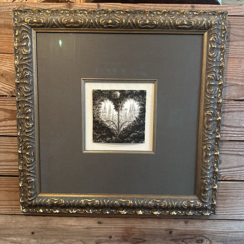 FRAMED PEN AND INK HEART
