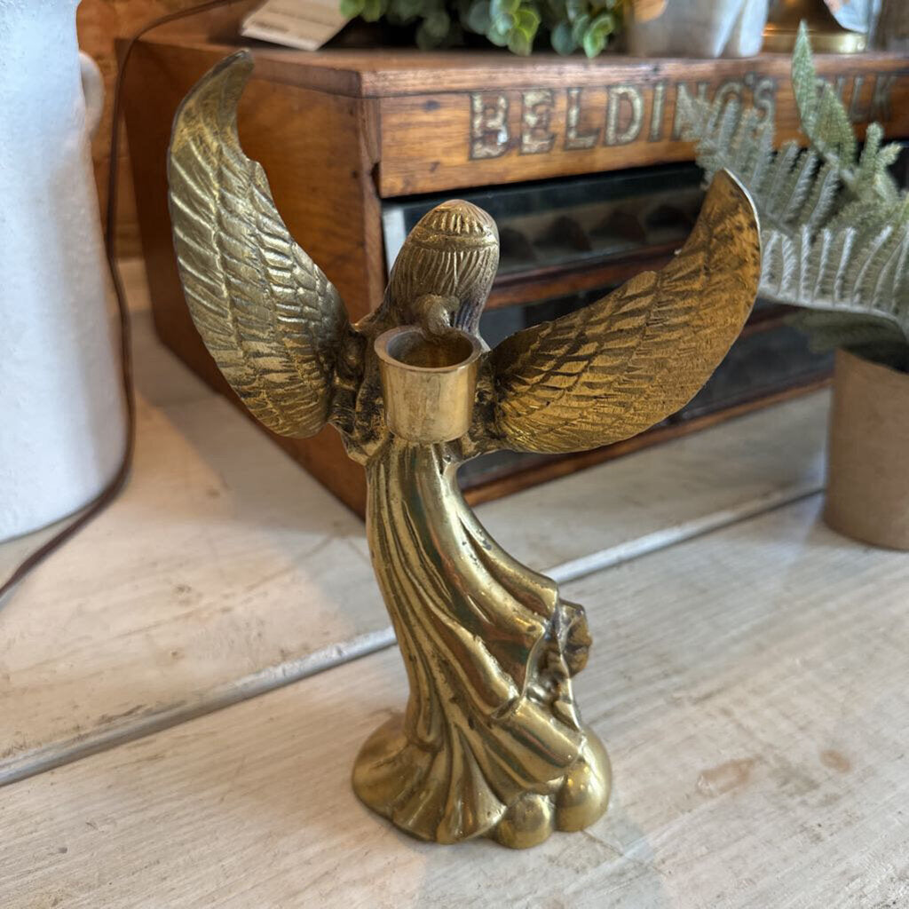 VINTAGE SOLID BRASS ANGEL TAPER HOLDER
