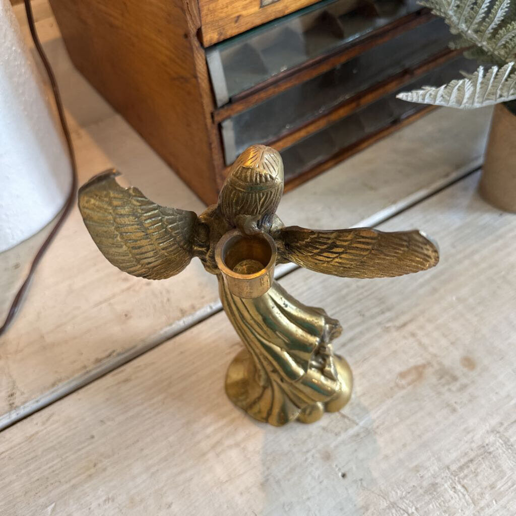 VINTAGE SOLID BRASS ANGEL TAPER HOLDER