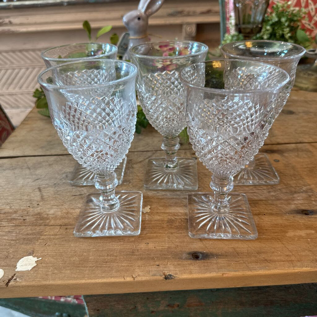 VINTAGE WESTMORELAND ENGLISH HOBNAIL GOBLETS WITH SQUARE BASE