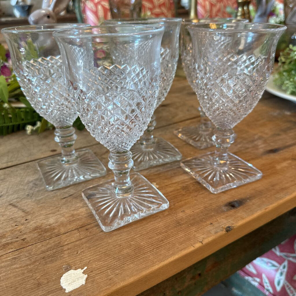 VINTAGE WESTMORELAND ENGLISH HOBNAIL GOBLETS WITH SQUARE BASE