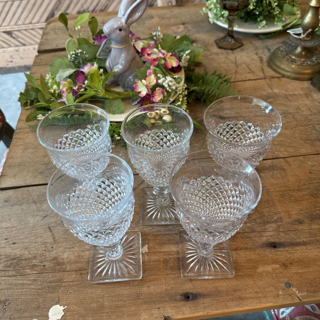 VINTAGE WESTMORELAND ENGLISH HOBNAIL GOBLETS WITH SQUARE BASE