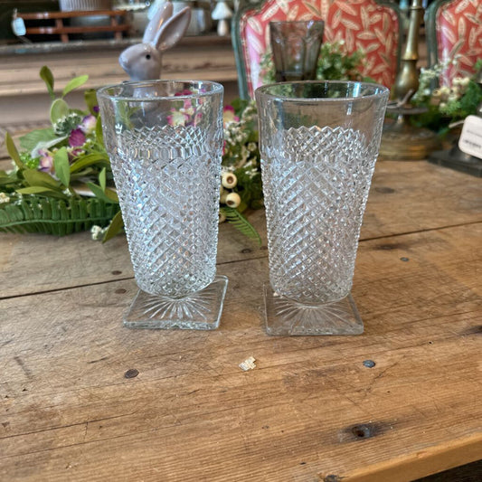 VINTAGE WESTMORELAND ENGLISH HOBNAIL TUMBLERS WITH SQUARE BASE
