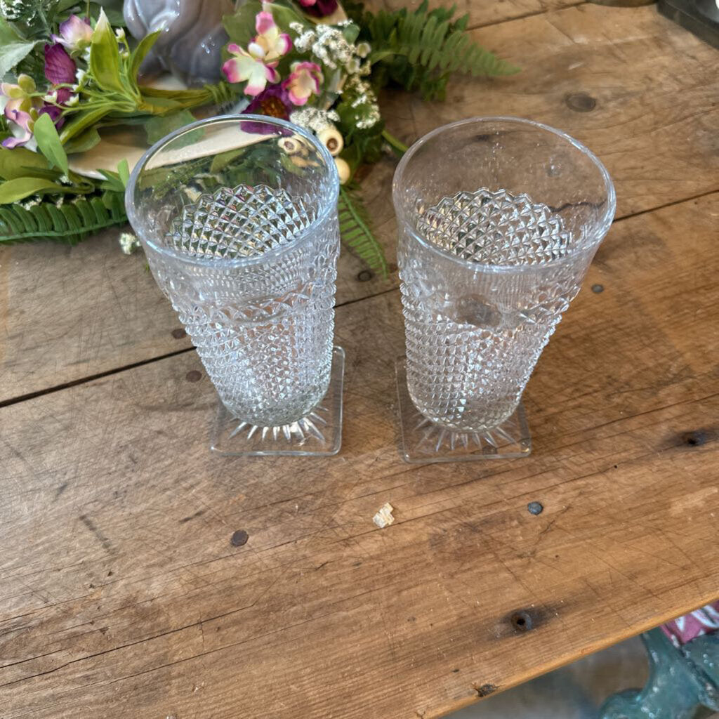 VINTAGE WESTMORELAND ENGLISH HOBNAIL TUMBLERS WITH SQUARE BASE