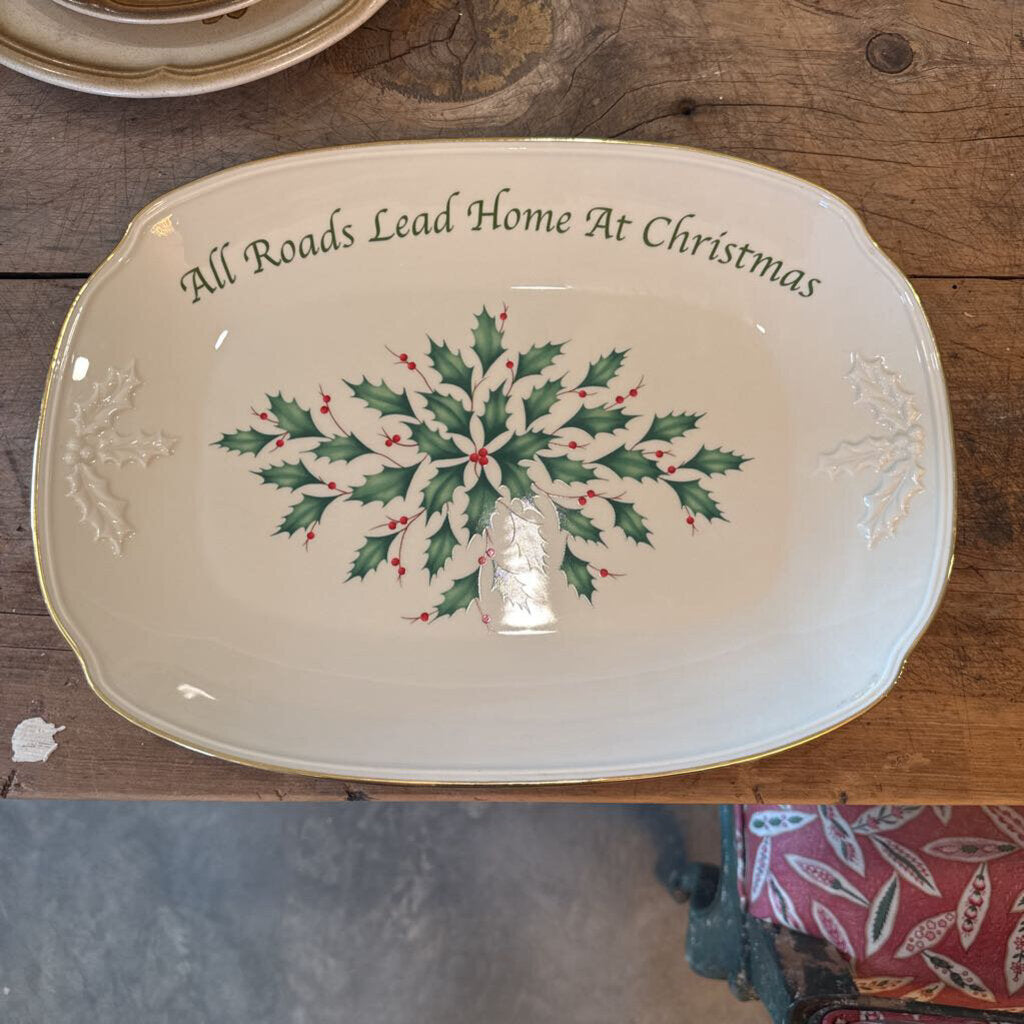 "ALL ROADS LEAD HOME AT CHRISTMAS" PLATTER BY LENOX
