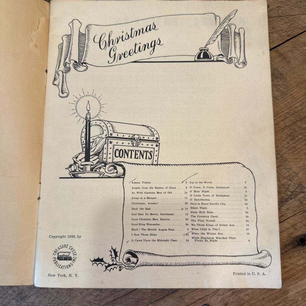 "TREASURE CHEST OF CHRISTMAS SONGS AND CAROLS" SONG BOOK, 1936 EDITION