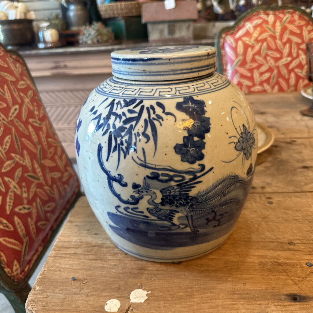 GINGER JAR WITH LID, LATE 1800'S TO VERY EARLY 1900'S