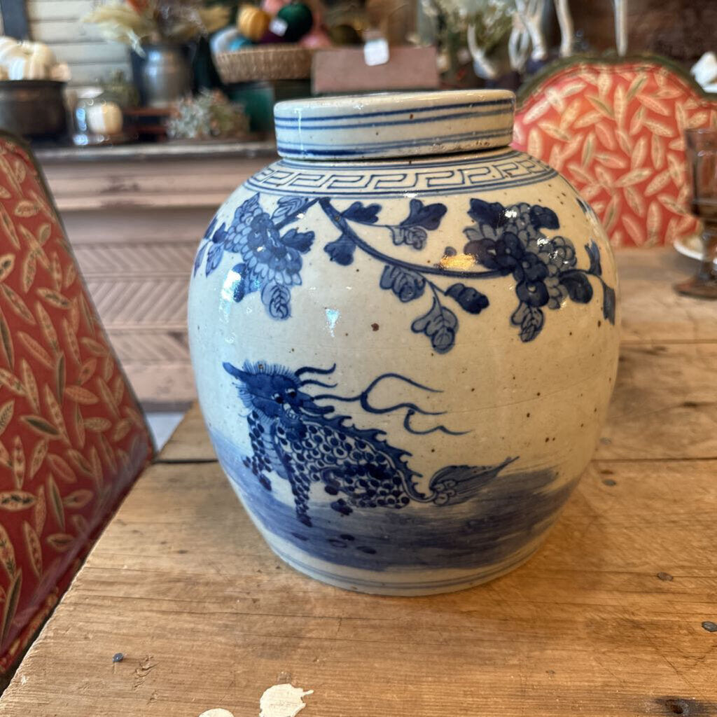 GINGER JAR WITH LID, LATE 1800'S TO VERY EARLY 1900'S