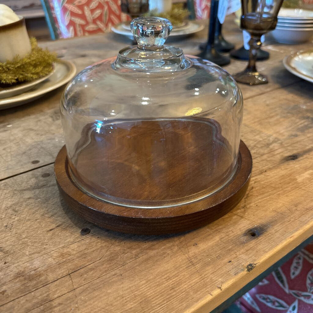 VINTAGE CHEESE DOME WITH WOODEN BASE