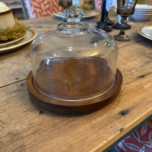 VINTAGE CHEESE DOME WITH WOODEN BASE