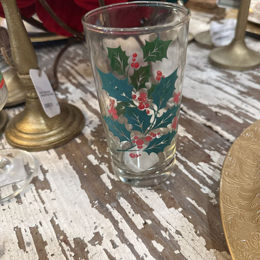 VINTAGE INDIANA GLASS HOLLY AND BERRY TUMBLER
