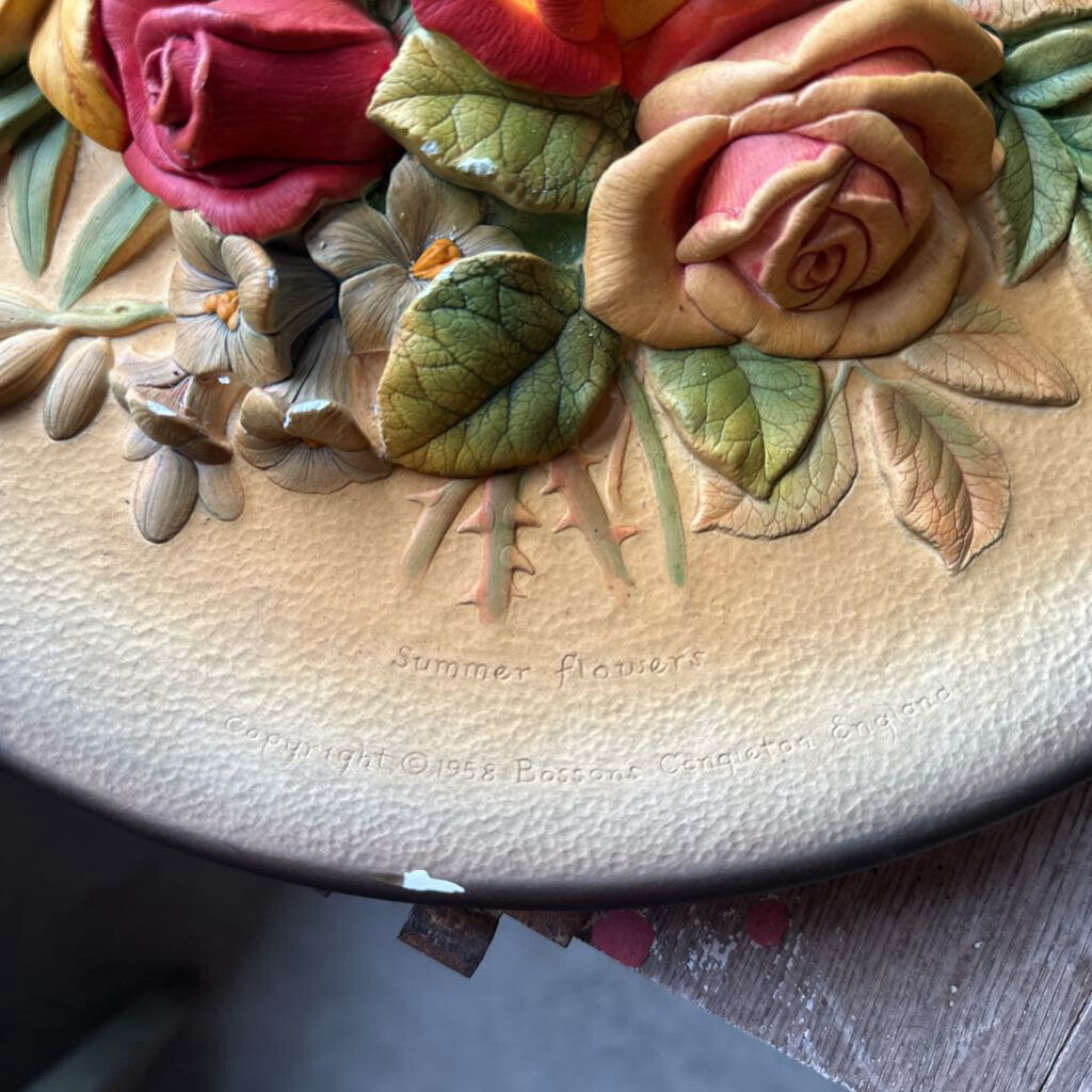 VINTAGE BOSSONS HAND PAINTED CHALKWARE WALL PLAQUE