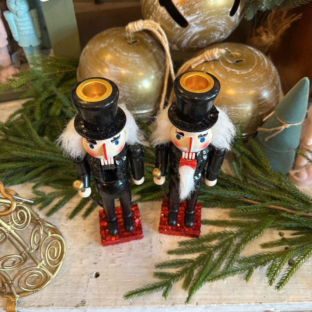 VINTAGE NUTCRACKER SEQUINED TAPER CANDLE HOLDERS
