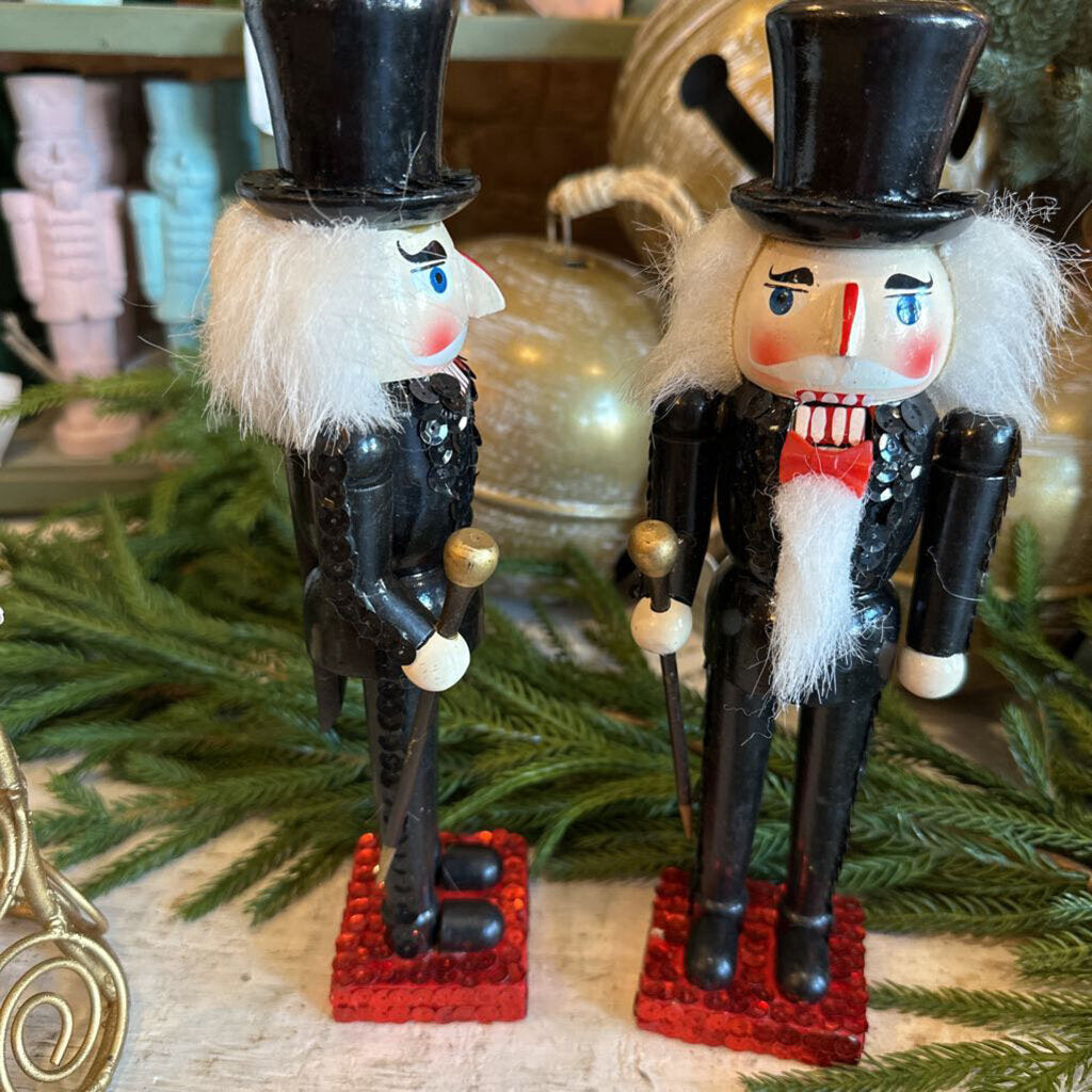 VINTAGE NUTCRACKER SEQUINED TAPER CANDLE HOLDERS
