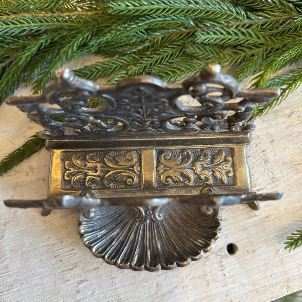 ORNATE BRASS LETTER HOLDER WITH SHELL TRAY