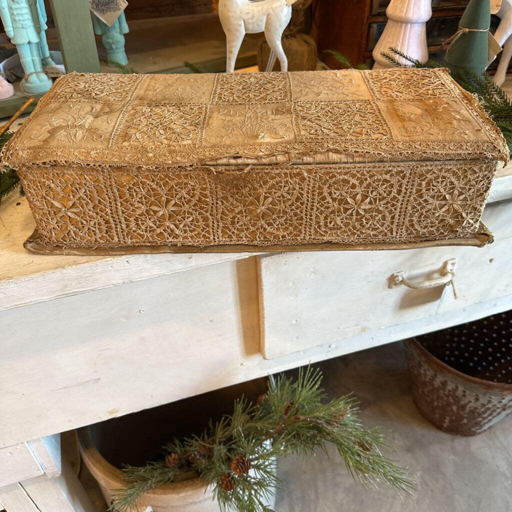 ANTIQUE BELGIAN LACE COVERED BOX