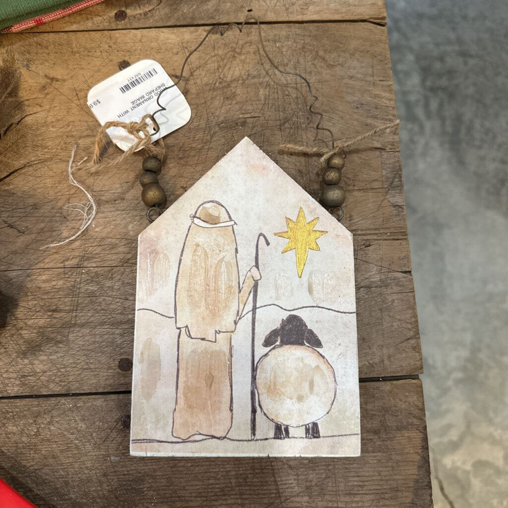 WOOD ORNAMENT WITH SHEPARD IMAGE