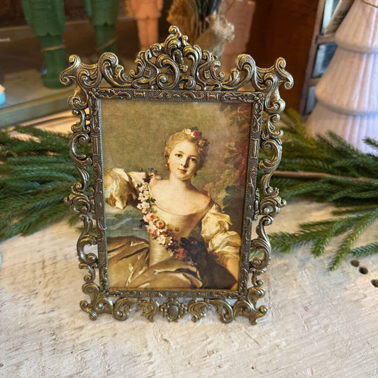 VINTAGE FRAMED PRINT OF WOMAN WITH FLOWERS IN HAIR