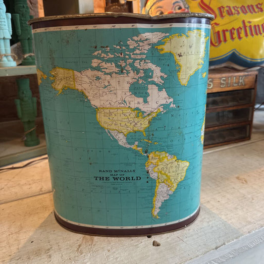 VINTAGE RAND MCNALLY MAP TRASH CAN
