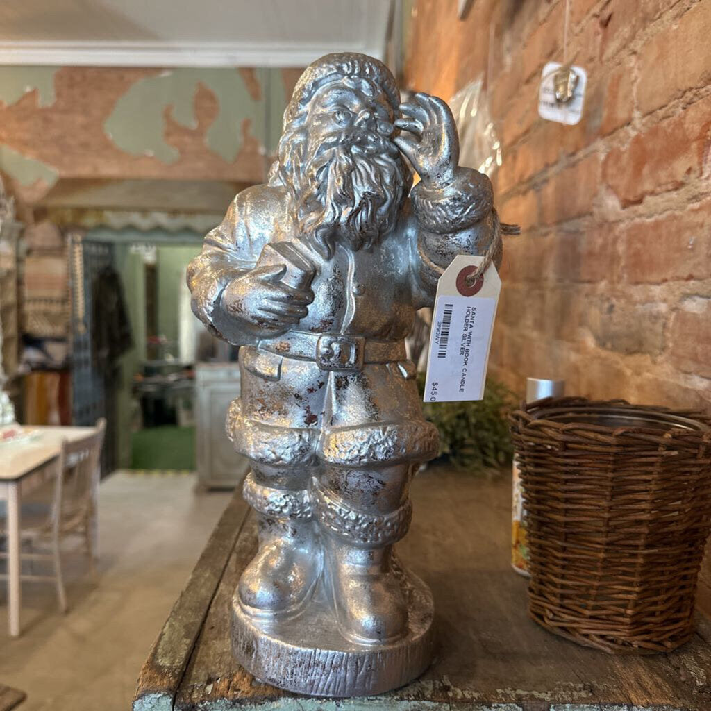 SANTA WITH BOOK CANDLE HOLDER