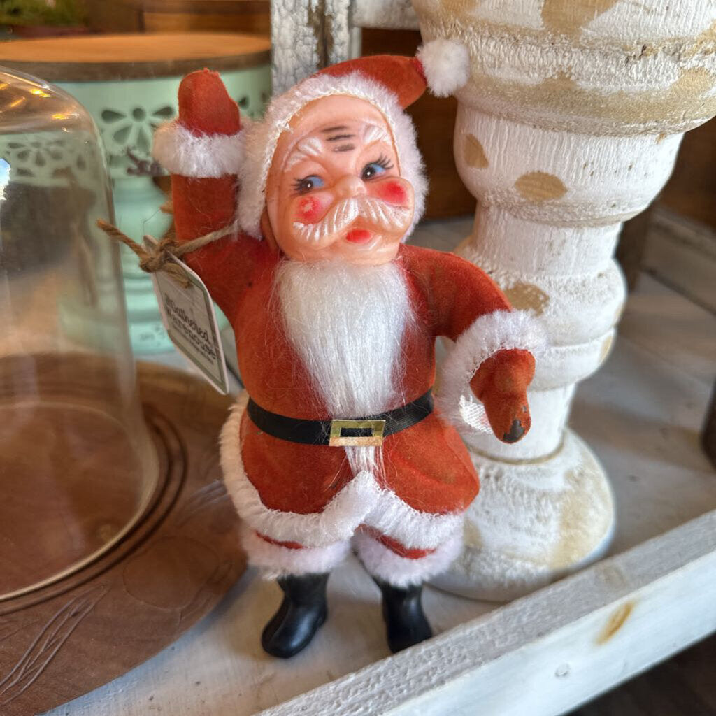 VINTAGE FLOCKED WAVING SANTA