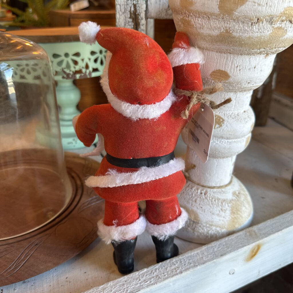 VINTAGE FLOCKED WAVING SANTA