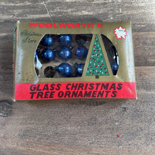 VINTAGE WOOLWORTH'S MINI GLASS ORNAMENTS IN BOX