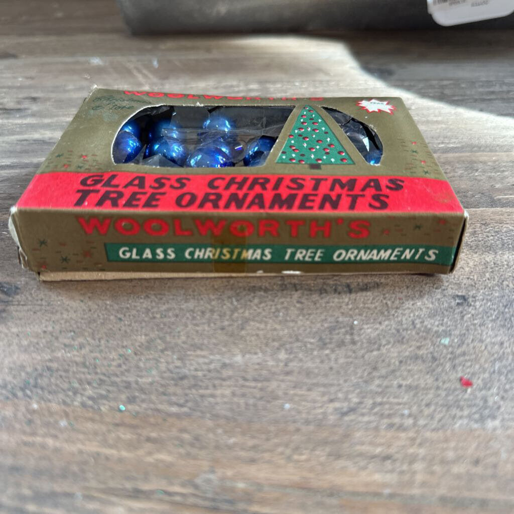 VINTAGE WOOLWORTH'S MINI GLASS ORNAMENTS IN BOX