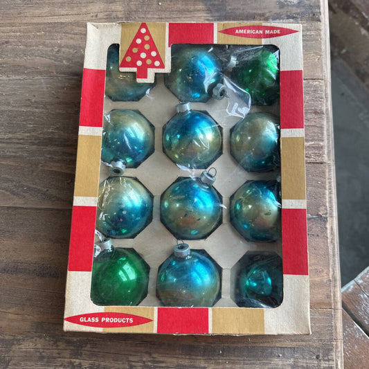 VINTAGE SHINY BRITE ORNAMENTS IN BOX