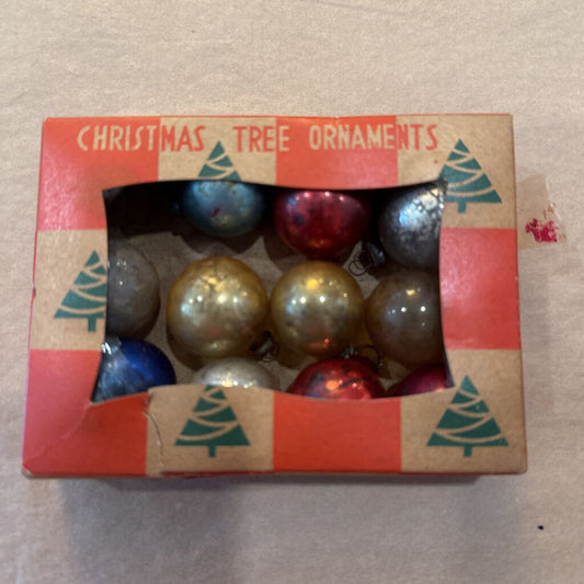 VINTAGE MINI SHINY BRITE ORNAMENTS IN BOX