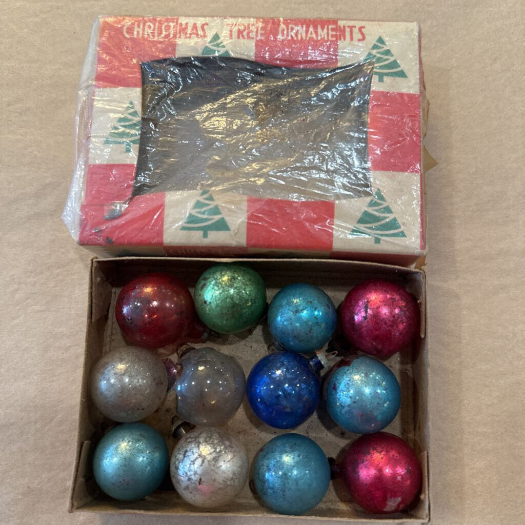 VINTAGE MINI SHINY BRITE ORNAMENTS IN BOX