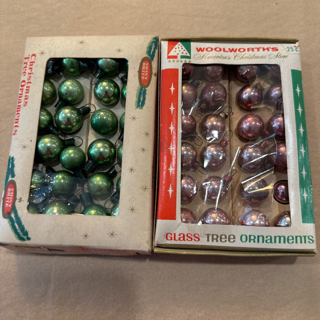 VINTAGE MINI SHINY BRITE ORNAMENTS IN BOX