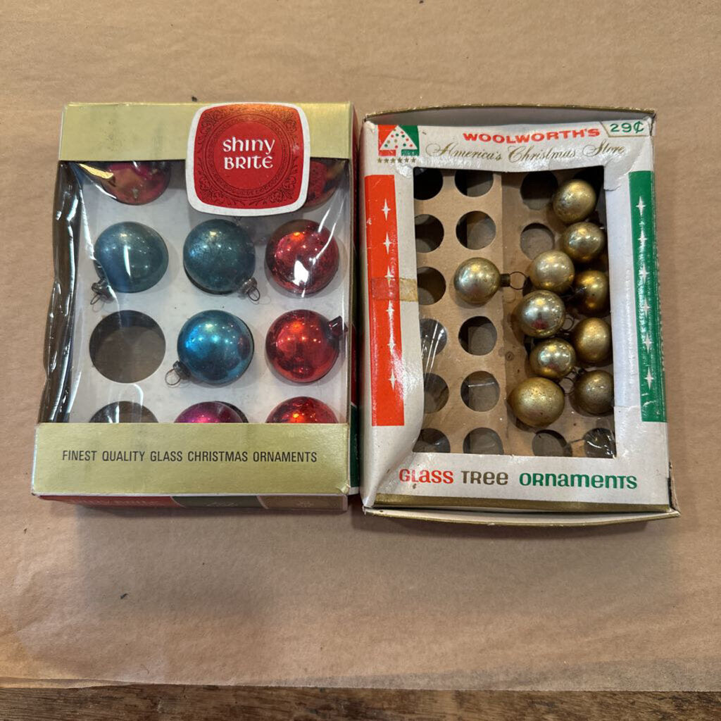 VINTAGE MINI SHINY BRITE ORNAMENTS IN BOX