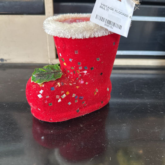 VINTAGE FLOCKED SANTA BOOT