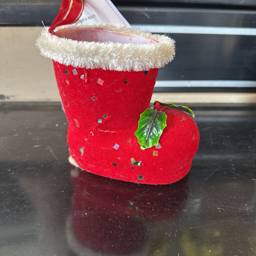 VINTAGE FLOCKED SANTA BOOT