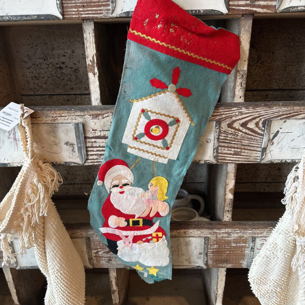 VINTAGE FELT STOCKING WITH SANTA