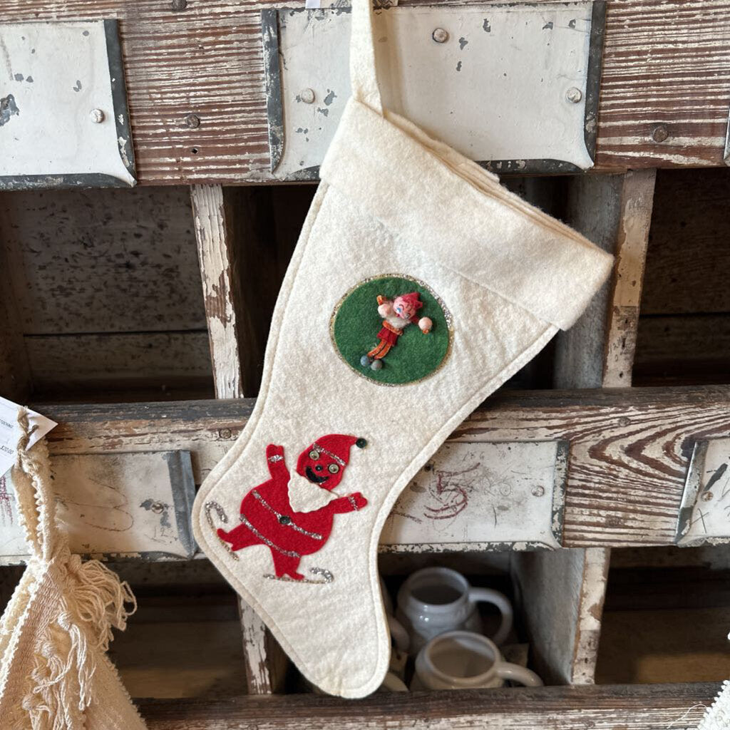 VINTAGE FELT STOCKING WITH RED SNOWMAN