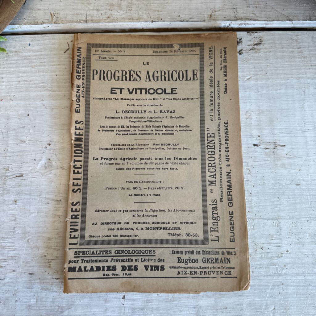 FRENCH AGRICULTURAL JOURNAL, "LE PROGRES AGRICOLE ET VITICOLE"