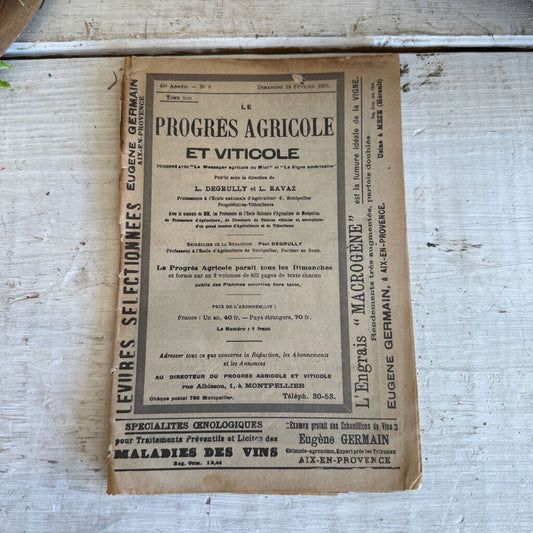 FRENCH AGRICULTURAL JOURNAL, "LE PROGRES AGRICOLE ET VITICOLE"